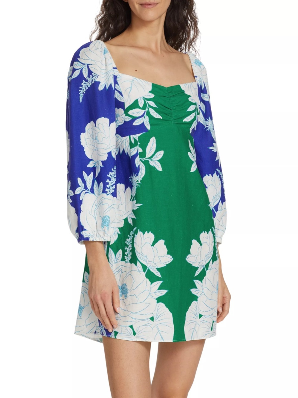 NWOT Farm Rio Green & Blue Floral Square-Neck Mini Dress Size M